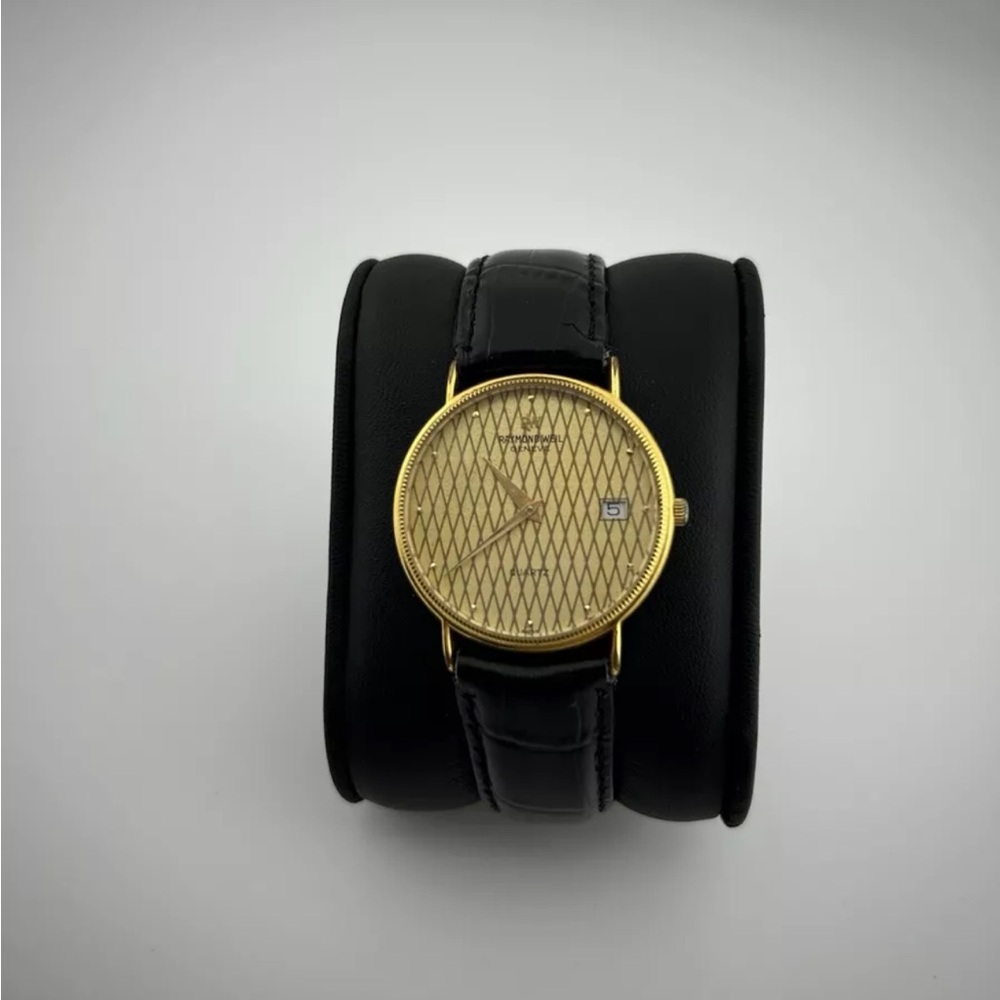 Raymond Weil 18K Yellow Gold Plated Criss Cross Dial Watch 5514 #56 works